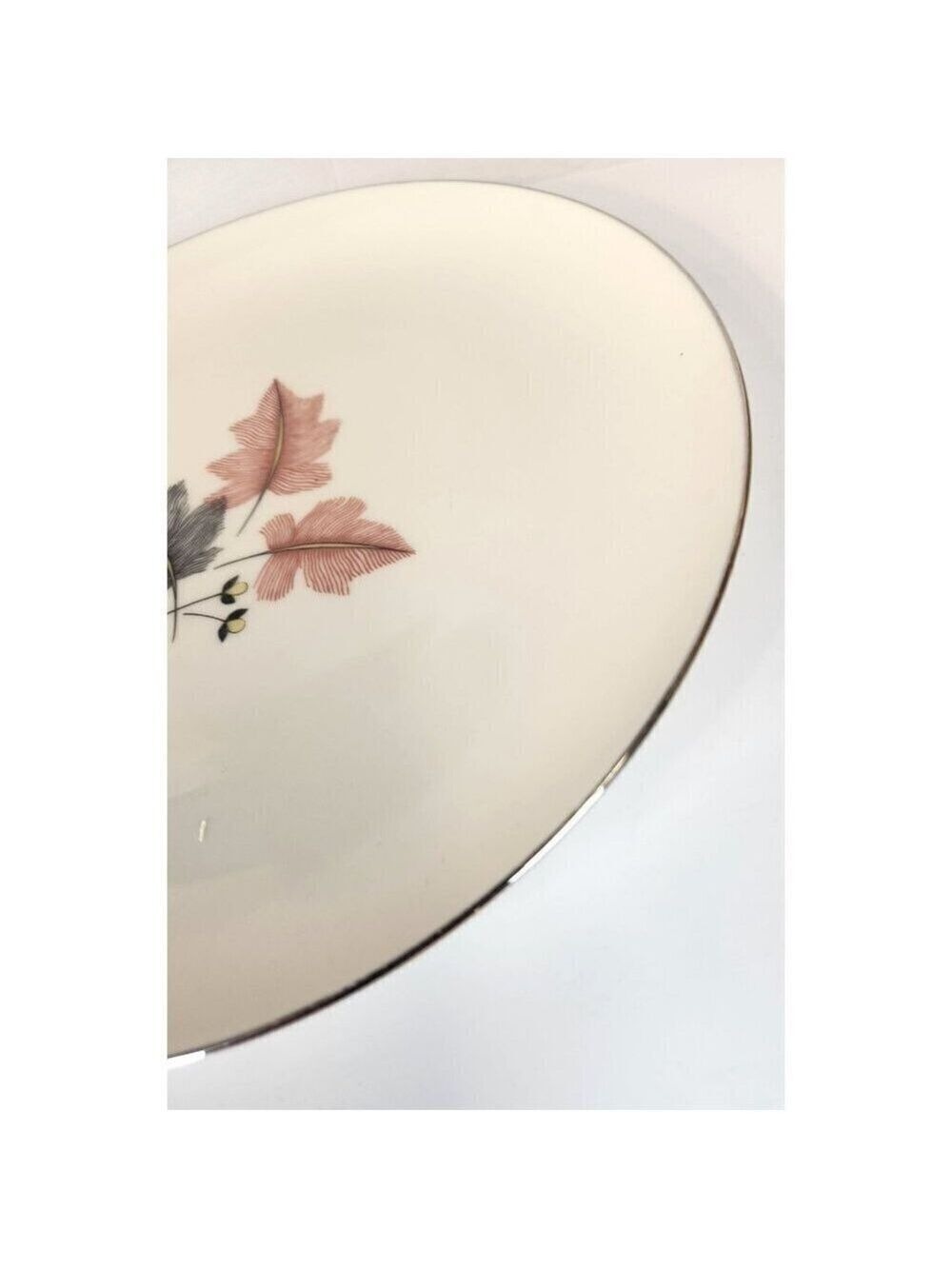 Trio by Lenox X-446  Gray & Pink Leaves, Coupe, Platinum Trim 1954-1968 MCM - Picture 7 of 9